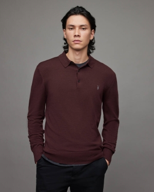 Beaujolais Red Allsaints Mode Merino Long Sleeve Polo Shirt | MK156X-7946