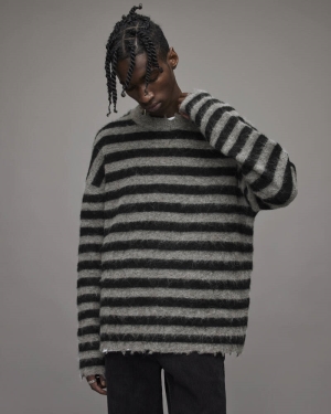 Black Allsaints Adams Oversized Striped Jumper | MK127V-5