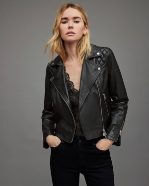 Black Allsaints Caden Leather Biker Jacket | WL156X-5