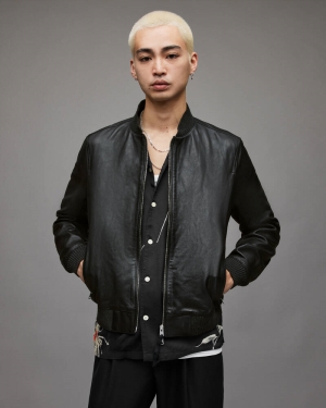 Black Allsaints Cahill Leather Bomber Jacket | ML069X-5