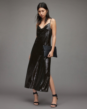 Black Allsaints Hadley Sequin Dress | WD299X-5