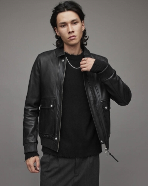 Black Allsaints Hart Leather Aviator Jacket | ML015X-5