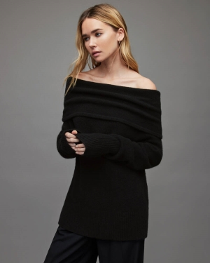 Black Allsaints Lea Off Shoulder Jumper | WK004W-5