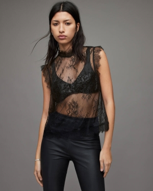 Black Allsaints Lelani 2 In 1 Lace Top | WM174X-5