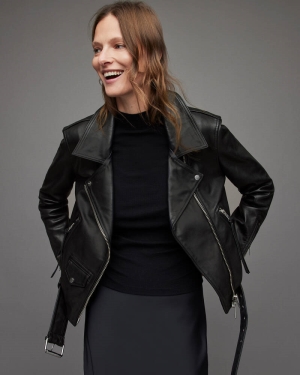 Black Allsaints Luna Leather Biker Jacket | WL046T-5