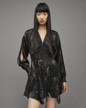 Black Allsaints Nilah Yorik Silk Blend Dress | WD020X-5