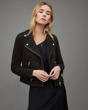 Black Allsaints Suede Dalby Biker Jacket | WL250T-5