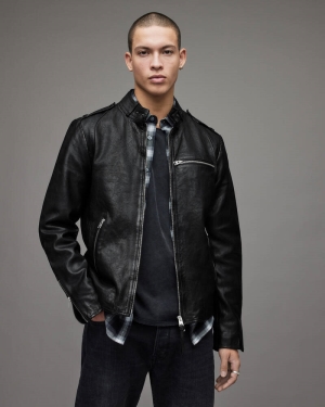 Black Allsaints Tagg Leather Jacket | ML020X-5