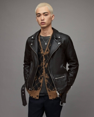 Black Allsaints Wick Leather Biker Jacket | ML007P-5