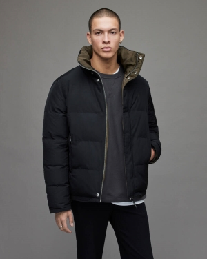 Black/Khaki Allsaints Novern Reversible Ramskull Puffer Jacket | MJ012T-832