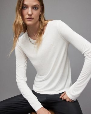 Chalk White Allsaints Esme Shimmer Long Sleeve T Shirt | WM103X-4068