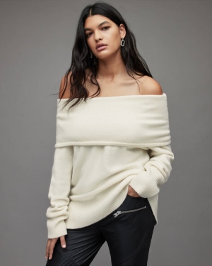 Chalk White Allsaints Lea Off Shoulder Jumper | WK004W-4068