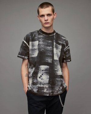 Chalk Wht/Jet Blk Allsaints Barrow Crew T Shirt | MD110X-6485