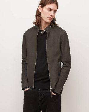 Charcoal Allsaints Cora Leather Bomber Jacket | ML006R-33