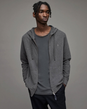 Charcoal Marl Allsaints Brace Brushed Cotton Hoodie | MF028H-811