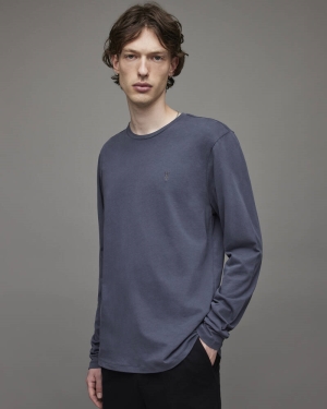 Command Blue Allsaints Brace Long Sleeve Brushed Cotton T Shirt | MD055X-7711