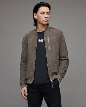 Concrete Grey Allsaints Kemble Suede Bomber Jacket | ML064W-4693