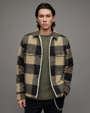 Ecru Allsaints Drexel Checked Sherpa Lined Jacket | MJ107X-35