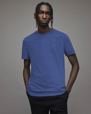 Electric Blue Allsaints Brace Crew Brushed Cotton T Shirt | MD146X-8061