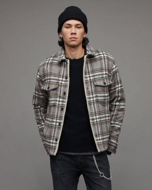 Grey Allsaints Xanetta Checked Sherpa Lined Jacket | MJ105X-7