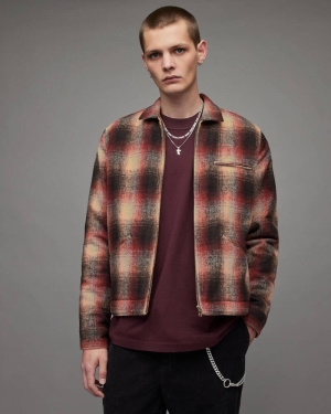 Grey/Black/Red Allsaints Martial Checked Jacket | MJ103X-7999