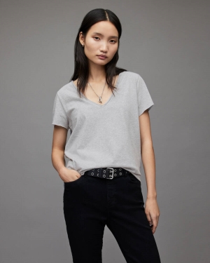 Grey Marl Allsaints Emelyn Tonic T Shirt | WM115P-107