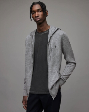 Grey Marl Allsaints Mode Merino Zip Hoodie | MK130D-107