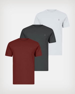 Gry/Red/Opt Wht Allsaints Brace Brushed Cotton 3 Pack T Shirts | MD065X-7852