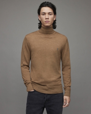 Honey Brown Marl Allsaints Mode Merino Roll Neck Jumper | MK166X-8044