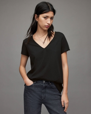 Jet Black Allsaints Emelyn Tonic T Shirt | WM115P-451