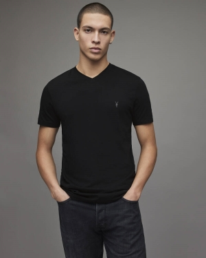 Jet Black Allsaints Tonic V Neck T Shirt | MD001M-451