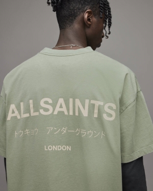 Natural Green Allsaints Underground Crew T Shirt | MG317X-7615