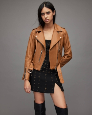 Ochre Yellow Allsaints Balfern Leather Biker Jacket | WL155X-6719