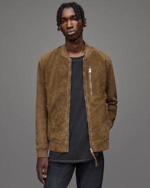 Olive Branch Green Allsaints Kemble Suede Bomber Jacket | ML036X-7809