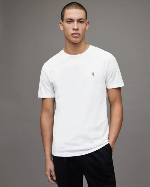 Optic White Allsaints Brace Crew Brushed Cotton T Shirt | MD131G-437