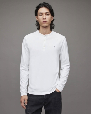 Optic White Allsaints Brace Long Sleeve Brushed Cotton Henley | MD252U-437