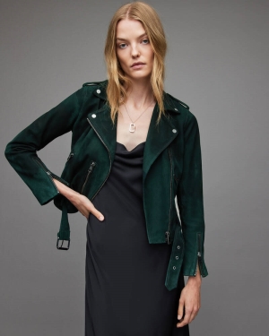 Pine Green Allsaints Balfern Suede Biker Jacket | WL243T-7796