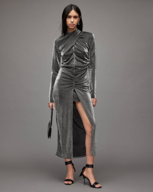 Silver Allsaints Ayla Metallic Dress | WD182X-34