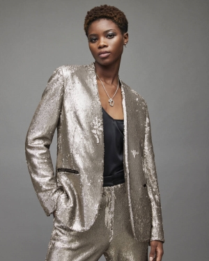 Silver Allsaints Leigh Sequin Blazer | WT028X-34