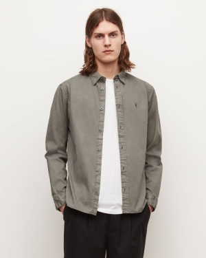 Tarnished Grey Allsaints Hawthorne Ramskull Stretch Fit Shirt | MS109W-7289