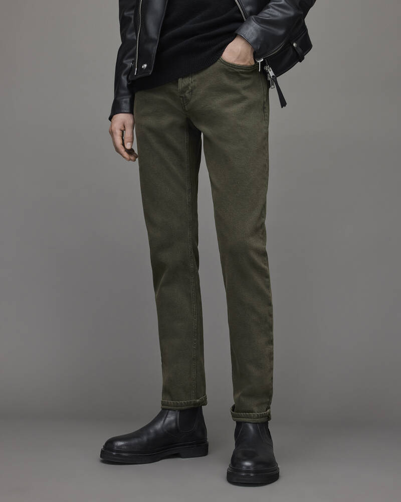 Aged Khaki Brown Allsaints Rex Overdyed Slim Jeans | ME008X-7267