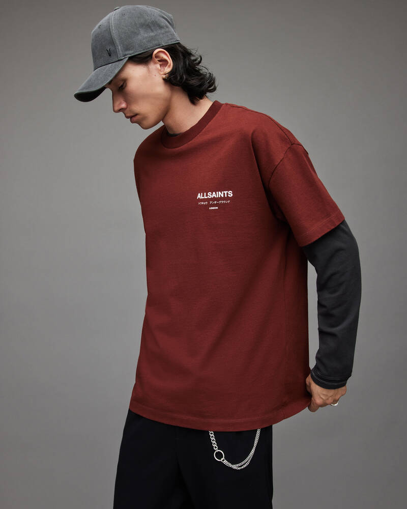 Amarone Red Allsaints Underground Crew T Shirt | MG341X-7780