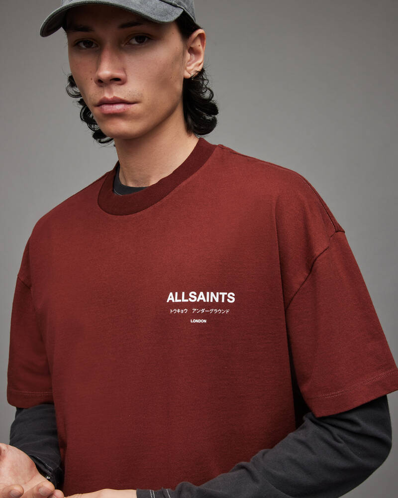 Amarone Red Allsaints Underground Crew T Shirt | MG341X-7780