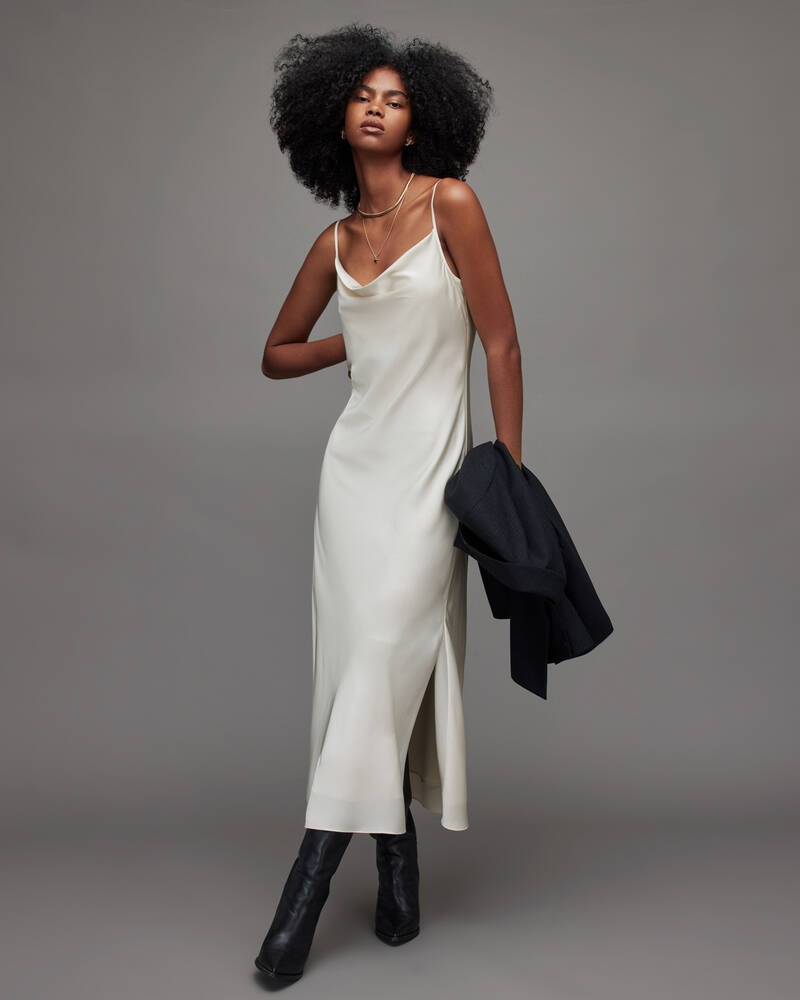 Arctic White Allsaints Hadley Midi Dress | WD055V-6975