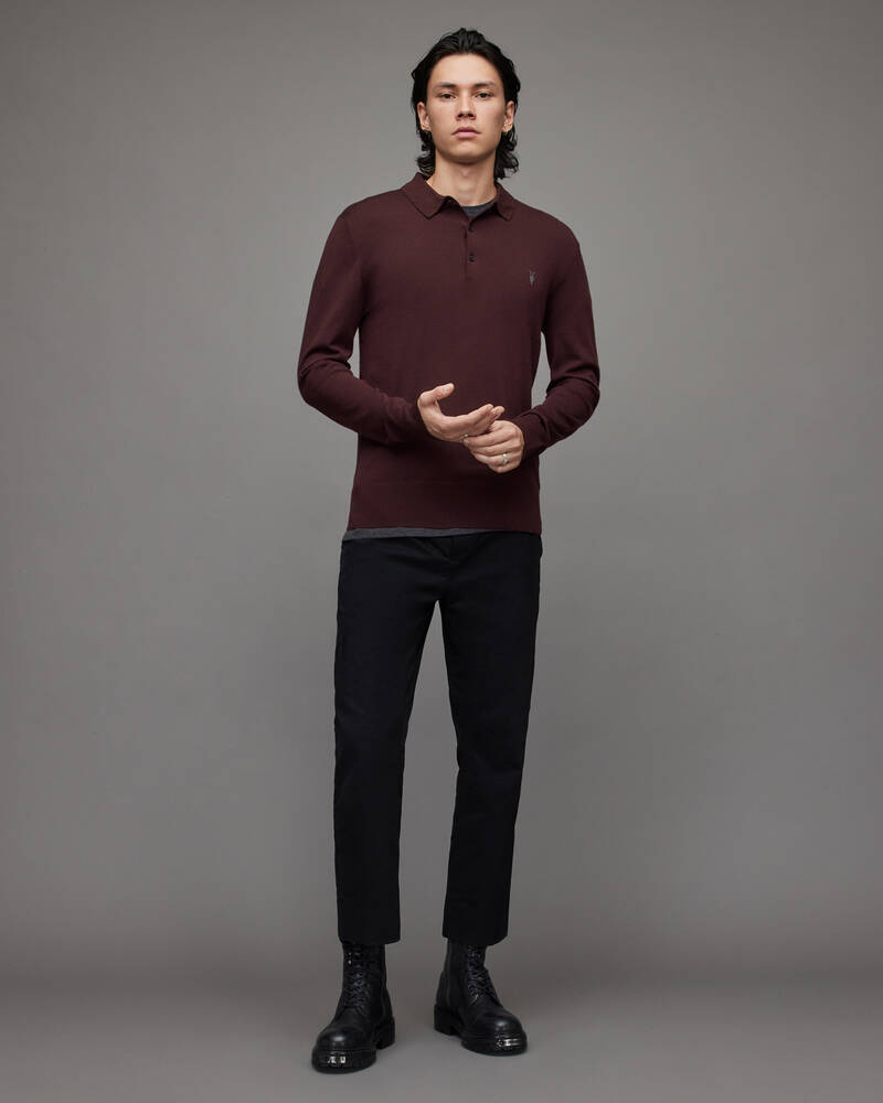 Beaujolais Red Allsaints Mode Merino Long Sleeve Polo Shirt | MK156X-7946