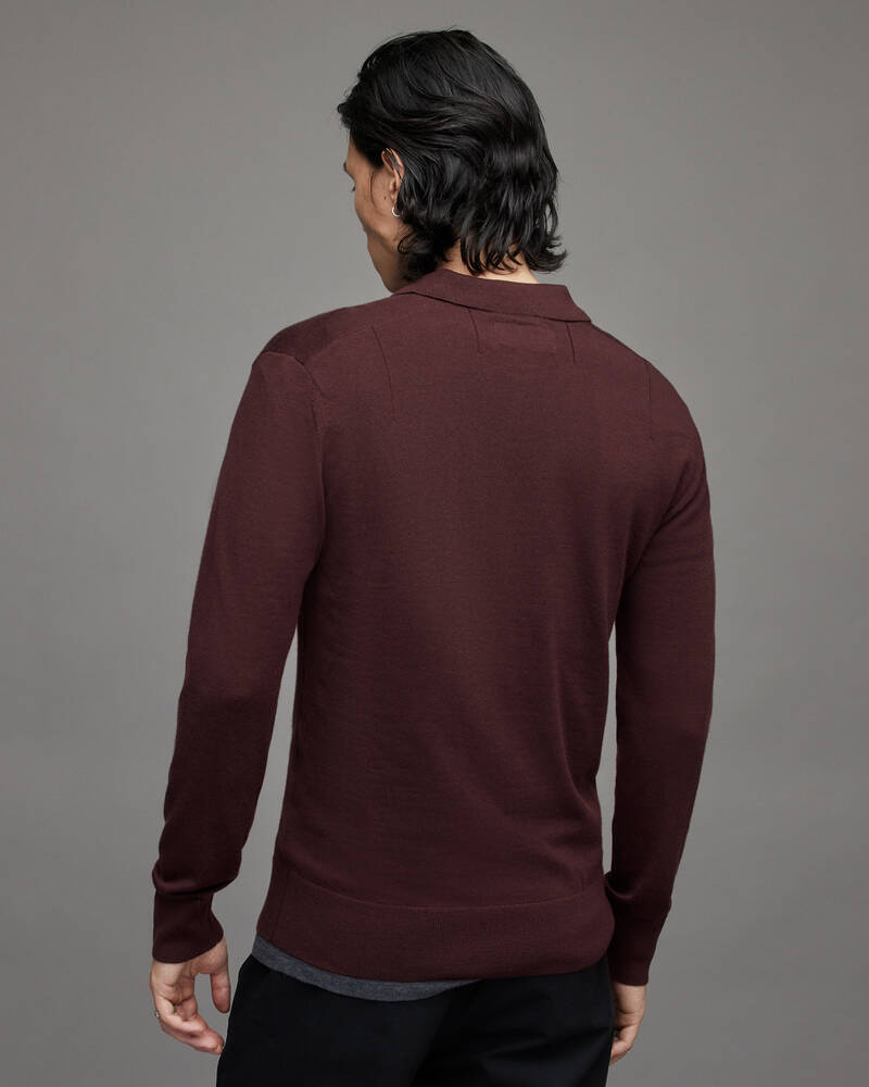 Beaujolais Red Allsaints Mode Merino Long Sleeve Polo Shirt | MK156X-7946