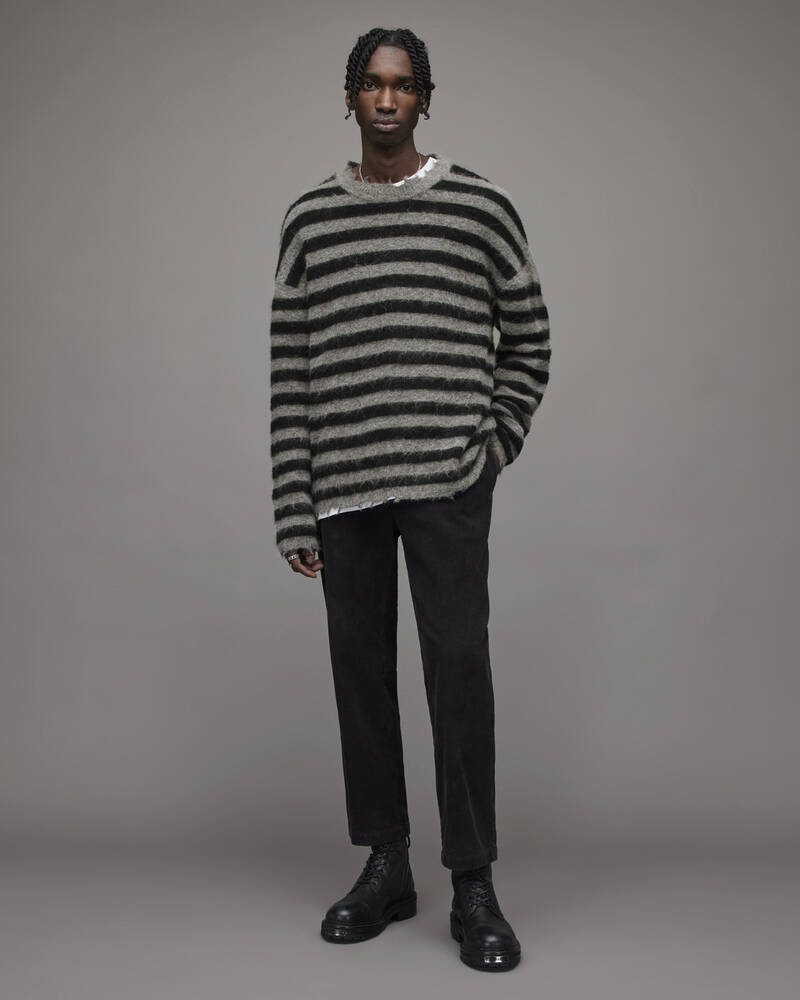 Black Allsaints Adams Oversized Striped Jumper | MK127V-5