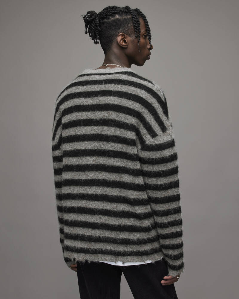 Black Allsaints Adams Oversized Striped Jumper | MK127V-5