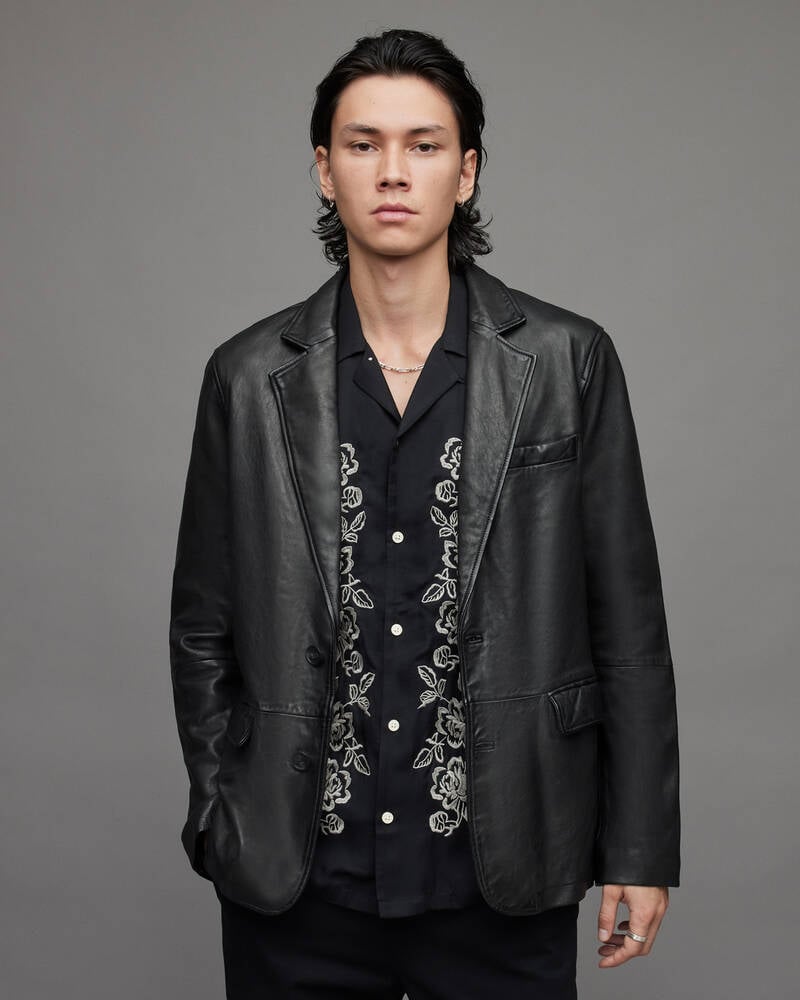 Black Allsaints Aki Leather Blazer | ML065X-5