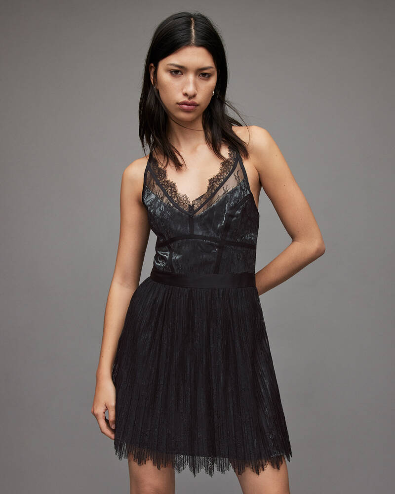 Black Allsaints Alani Lace Mini Dress | WD240X-5